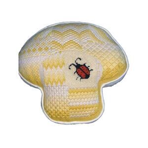 Mushroom 3D Throw Pillow with Lady Bug Stitched, Yellows, Cream Color